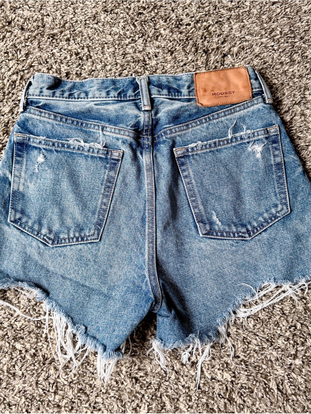 Moussy Vintage Distressed Dark Wash High-Rise Denim Shorts - Picture 4 of 6